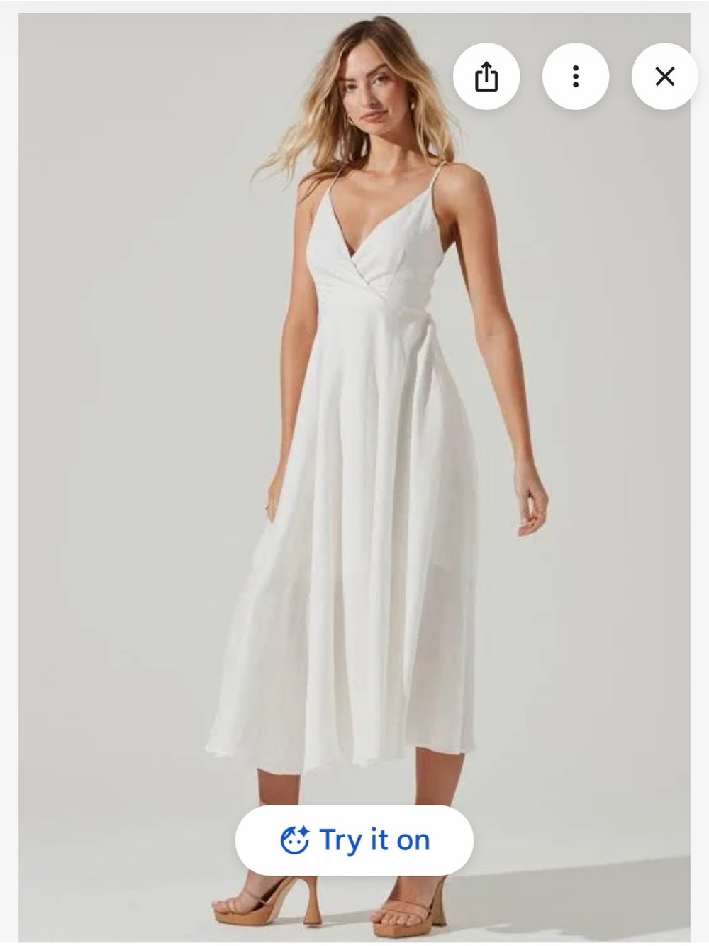 White Spaghetti Strap Midi Dress - Elegant V‑Neck